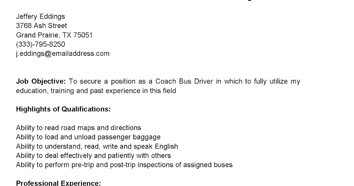 Resume objectives bus drivers